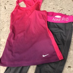 Nike dri-fit razorback crop capri girls set small